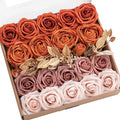 Ling's moment Artificial Flowers Fake Silk Roses Faux Foam Flower Combo for DIY Wedding Bouquets Centerpieces Arrangements Bridal Shower Party Home Decorations, Orange & Dusty Rose, 21pcs