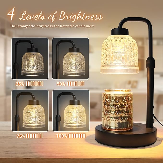 AIFEI Candle Warmer Lamp with Timer, Dimmable Adjustable Height Candle Lamp, Birthday Gifts for Women Mom Sister Friends, Candle Warmer Gifts New Home Decor, Candle Lamp Warmer with 2 Bulbs - Black