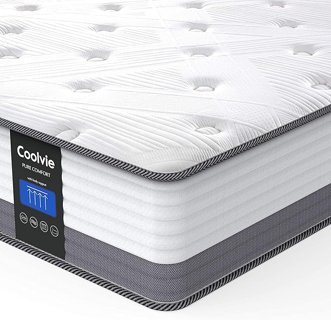 Coolvie 10 Inch Queen Mattresses, Queen Size Hybrid Mattress Built in Pocketed Coils and Gel Memory Foam Layer, Low Motion Transfer & Breathable Bed in A Box