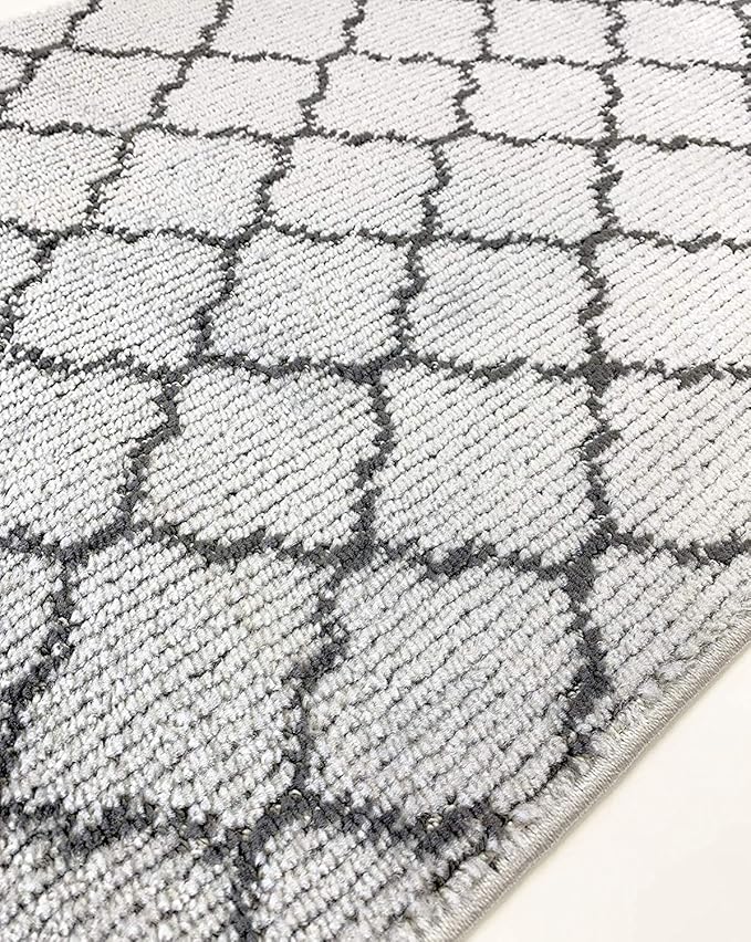 Custom Size Modern Runner Rug Carpet for Hallway Entryway Foyer Kitchen, Slip Resistant Latex Rubber Backed 31 inch Wide X Customized Length, Trellis Grey, 31 inch X 15 feet