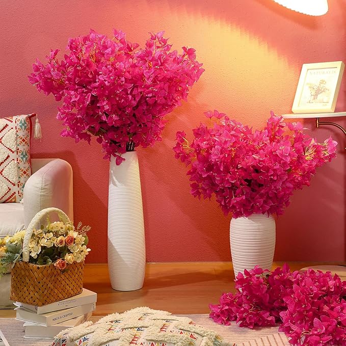 60 Pack Artificial Bougainvillea Floral 38" Silk Long Stem Bougainvillea Plants Hanging Table Centerpiece for Home Wedding Indoor Outdoor Decorations (Rose Red)