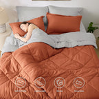 Bedsure Queen Comforter Set - 7 Pieces Reversible Burnt Orange Bedding, Queen Size Bed Set for All Seasons, Bed in a Bag with Down Alternative Comforter, Sheets, Pillowcases & Shams