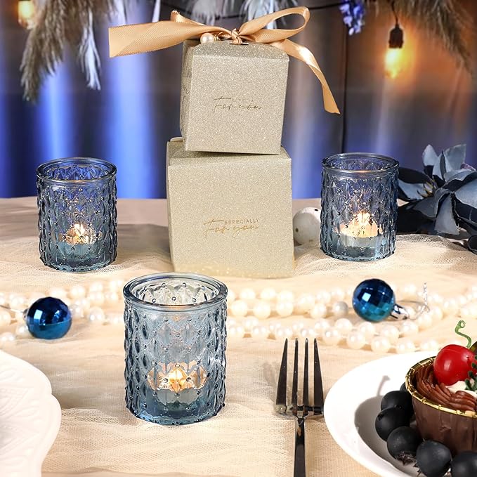 36pcs Blue Votive Candle Holders-Glass Candle Holder for Wedding Decor, Tea Light Candle Holders for Centerpiece Table Decorations, Home Decor and Party Decor