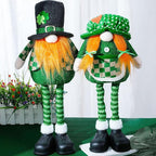 Standing St.Patrick's Day Gnome Plush Doll with Retractable Legs Nordic Scandinavian Swedish Dwarf Gnome Figurines Wearing Glitter Clothes & Black Boots Lucky Green Shamrock Irish Table Decor (A)