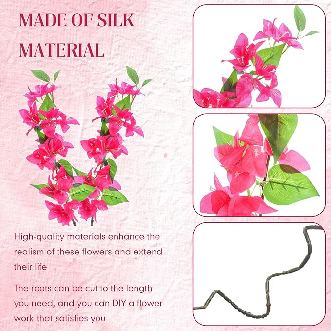30 Pcs Artificial Faux Bougainvillea Fake Flower Silk Bougainvillea Branches UV Resistant Outdoor Indoor Decoration for Wedding Home Centerpieces Outside Decor (Rose Red)