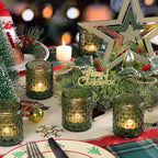 36 Pcs Green Votive Candle Holders, Green Tea Light Holders for Wedding and Dining Holiday Table Decor, Glass Candle Holders for Christmas Home Decoration, Vintage Parties and Gifts
