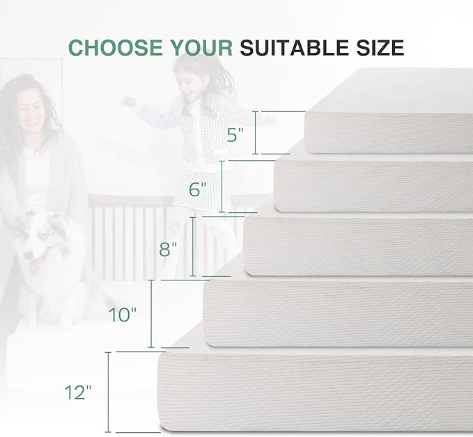 Queen Mattress in a Box, 12 inch Mattresses for Platform Bed Double Size Daybed, Green Tea Memory Foam Mattress for Cool Sleep & Pressure Relief, Medium Firm