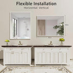 40” x 30” White Bathroom Mirrors for Over Sink, Rectangular Vanity Mirror, Metal Framed Decorative Mirror for Living Room, Bedroom, Tempered Glass, Anti-Rust, Horizontal/Vertical