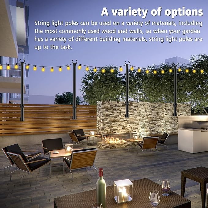4 Pack 5Ft String Light Poles,Outside String Lights,Outdoor Light Poles,Metal Poles Stand for Patio,Backyard,Deck