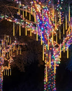 Joomer Christmas Lights Outdoor, 11.8 inch 10 Tubes 240 LED Meteor Shower Lights, LED Snow Falling Icicle Cascading Light with Timer Waterproof and Connectable for Christmas Decoration (Warm White)