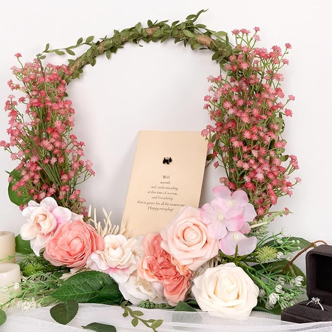 N&T NIETING Babys Breath Artificial Flowers Bulk, 15Pcs Fake Gypsophila Bouquet Flowers Real Touch Faux Babies Breath Arrangement for Wedding Floral Party Home Centerpieces Vase Decoration, Pink