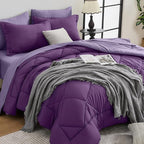 HEVUMYI Purple & Light Purple King Comforter Set - 7-Piece All Season Bed in a Bag King, Ultra Soft Bedding Set with Comforter, Flat Sheet, Fitted Sheet, Pillowcases, Pillow Shams