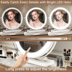 13 Inch Vanity Mirror with Lights, Round Make Up Mirror with Lighting, LED Mirror Makeup Mirror with Lights for Bedroom Tabletop, Smart Touch Control, 360° Rotation (White)