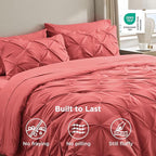 Bedsure Twin Comforter Set Coral Red - Bed in a Bag Twin Size Bedding 5 Pieces, GentleSoft™ Pintuck Bed Set Gift for Family, Pinch Pleat Coral Red Comforter with Sheets, Pillowcase & Sham