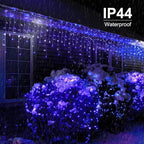 Brightown Icicle Lights Outdoor, 66Ft Christmas Lights with 30 Drops, 1125 LED Firecracker Icicle Christmas Light Outdoor with Timer for House Eaves Wedding, Blue & White