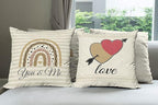 Ambesonne Romantic Throw Pillow Cushion Case Pack of 4, Love Hearts Arrow You and Me Be My Valentine Hugs Kisses Lettering, Modern Accent Double-Sided Digital Printing, 20", Ivory Camel and Dark Pink
