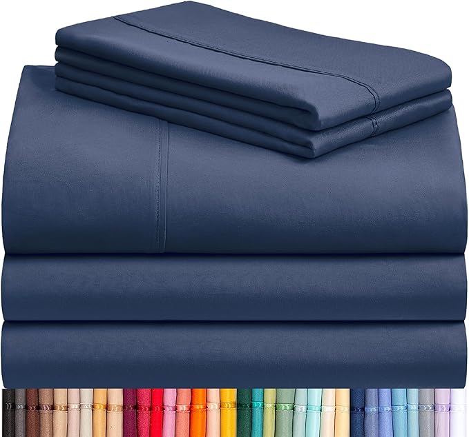 LuxClub 5 PC Split King Sheet Set, Breathable Luxury Bed Sheets, Deep Pockets Wrinkle Free Cooling Sheets Machine Washable Hotel Bedding Silky Soft - Navy Split King