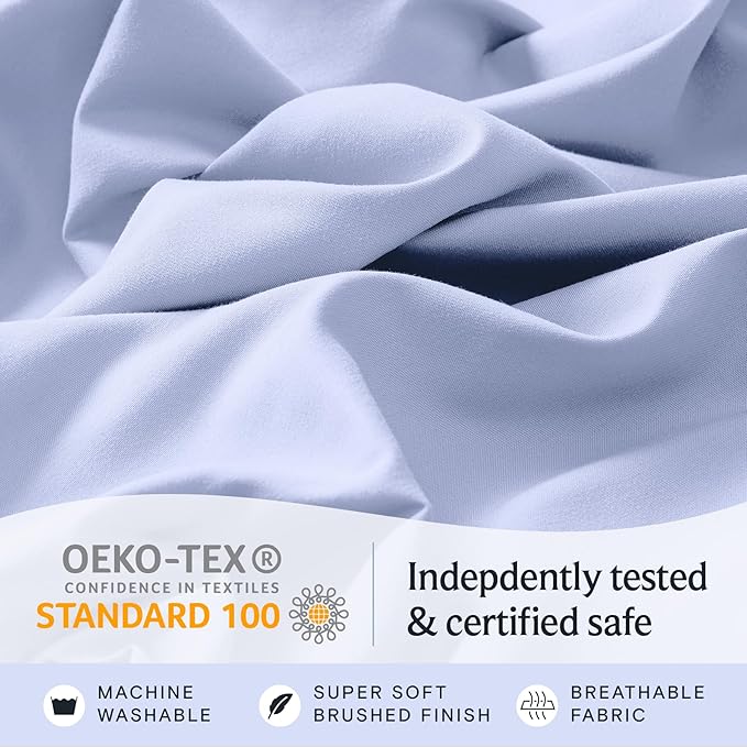 LuxClub 3 PC Sheet Set Bed Sheets Deep Pockets 16" Eco Friendly Wrinkle Free Cooling Machine Washable Hotel Bedding Silky Soft - Sky Blue Twin XL