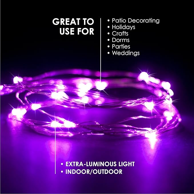 30 LEDs Pink Color String Lights Silver Wire Indoor and Outdoor 9.5 Feet Firefly Starry Fairy Lights Battery Powered for DIY, Christmas, Holidays, Party, Bedroom and Centerpieces