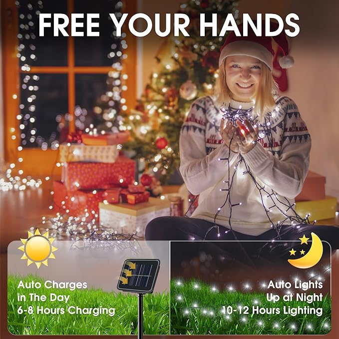 Solar String Lights Outdoor, 2 Pack 79FT 200 LED Waterproof Solar Christmas Lights with 8 Lighting Modes for Tree Yard Garden Party Xmas Decorations