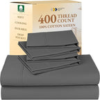 California Design Den 6-Pc Queen Size Sheet Set with 4 Pillowcases - 400 Thread Count 100% Cotton Sheets, Cooling Sateen Weave, Luxury Deep Pocket Bedsheets Set - Grey