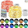 Homemory 2 Pack Color Changing Fairy Lights Battery Operated, 20Ft 60LEDs RGB Fairy String Twinkle Lights with Remote, Waterproof Silver Wire for Halloween Decor-13 Colors
