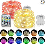 Homemory 2 Pack Color Changing Fairy Lights Battery Operated, 20Ft 60LEDs RGB Fairy String Twinkle Lights with Remote, Waterproof Silver Wire for Halloween Decor-13 Colors