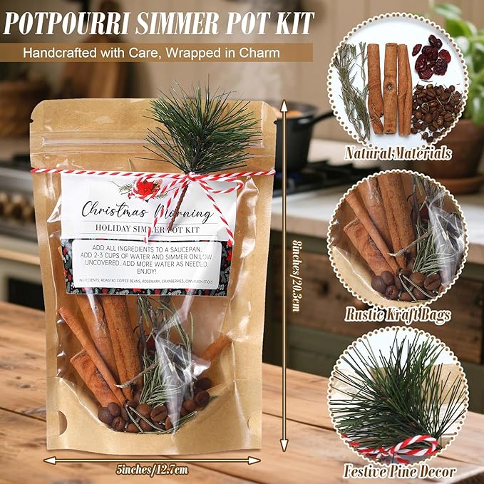3 Pack Christmas Potpourri Simmer Pot Kit, Holiday Stovetop Potpourri, Botanical Air Freshener Sachets, Festive Bowl Filler Decor for Home Fragrance, Housewarming & Hostess Gifts