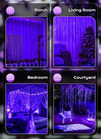 Brightown 300 LED Purple Halloween Fairy Curtain Lights, 9.8ft x 9.8ft Curtain String Lights, USB Plug in 8 Lighting Modes LED Christmas String Hanging Lights with Remote for Bedroom Indoor Weddings