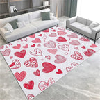 Area Rugs for Living Room 5x8 ft Cartoon Hand-Painted Red Love Washable Area Rug, Non Slip Floor Carpet, Ultra Soft Low Pile Rugs, for Bedroom, Dining Room, Office, Home Decor Rug