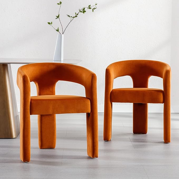 Modern Barrel Dining Chairs Set of 5, Velvet Upholstered Accent Side Chair with Arms Comfy Makeup Vanity Chairs, Dining Living Room Kitchen Chairs, Orange