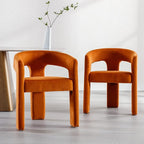 Modern Barrel Dining Chairs Set of 5, Velvet Upholstered Accent Side Chair with Arms Comfy Makeup Vanity Chairs, Dining Living Room Kitchen Chairs, Orange