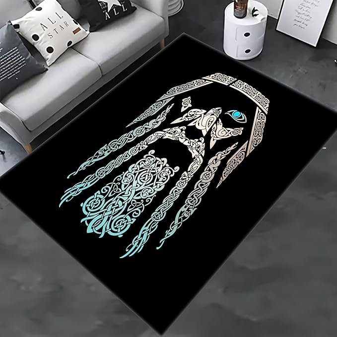 CR Viking Symbol Rug; Odin Area Rug; Scandinavian Rug; 482.2 (39”x59”)=100x150cm