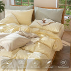 MooMee Bedding Duvet Cover Set 100% Washed Cotton Linen Like Textured Breathable Durable Soft Comfy (Heathered Butter Yellow, Queen 90"x90")