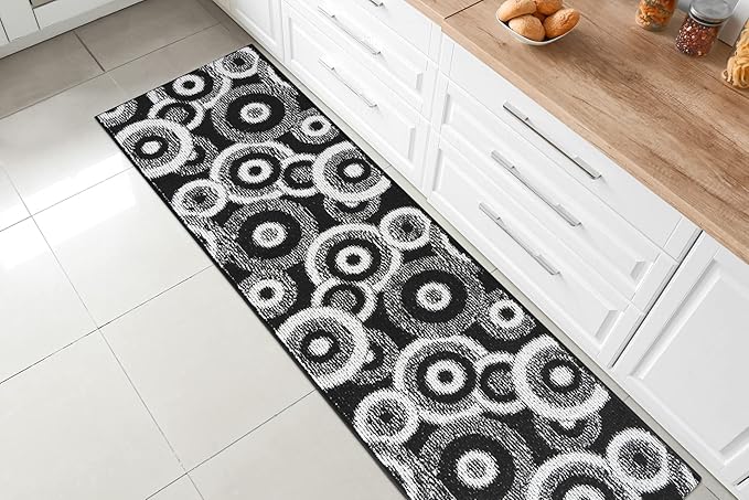 Custom Length Cut to Size Modern Farmhouse Carpet Runner Rug for Hallways, Non Slip Rubber Backed, 31 inch Wide X Customized Length, Geo Black, 31 inch X 7 feet
