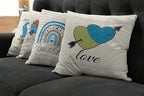 Ambesonne Romantic Throw Pillow Cushion Case Pack of 4, Love Hearts Arrow You and Me Be My Valentine Hugs Kisses Lettering, Modern Accent Double-Sided Digital Printing, 18", Ivory Blue and Olive Green