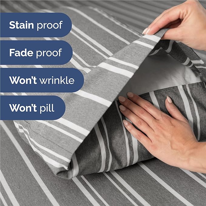 Full Size 4 Piece Sheet Set - Comfy Breathable & Cooling Bed Sheets Set - Hotel Luxury Bedding for Women, Men, Kids, Teens, Boys & Girls - Deep Pockets, Soft, Wrinkle Free - Oeko-Tex - Grey Stripes 3