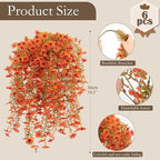 6 Pcs Artificial Hanging Mums Flowers Outdoor, Orange UV Resistant Fake Hanging Fall Plants for Outdoor Planter Patio Front Door Window Autumn Decoration (6, Orange)