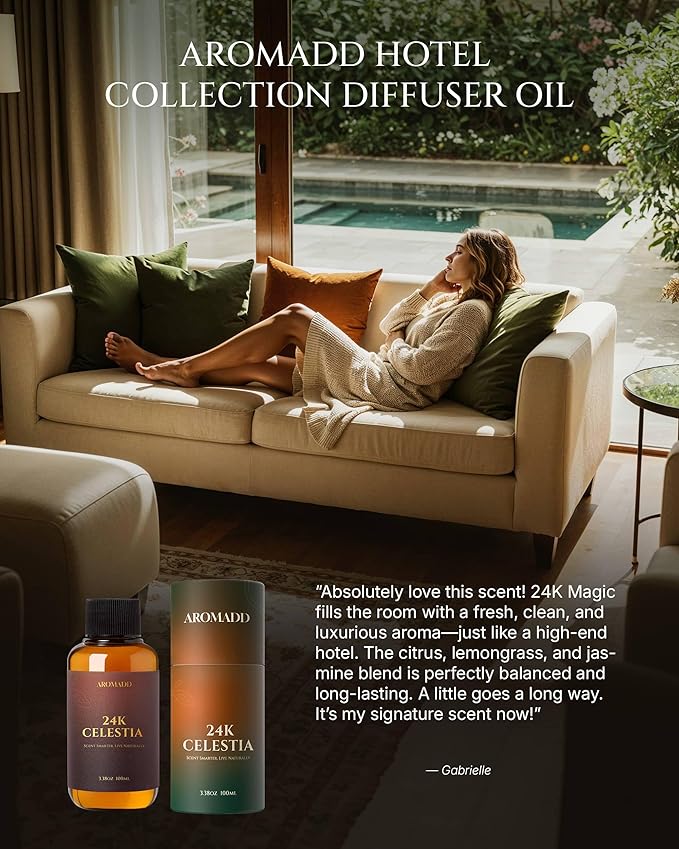 AROMADD 24K Celestia Diffuser Oil Inspired by Luxury Hotel Scent 3.38 Fl Oz (100ml), Aroma Diffuser & Hotel Fragrance Diffuser Oil, Essential Oil Diffuser for Aromatherapy, Long-Lasting