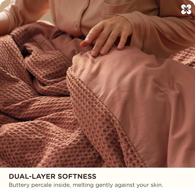Bedsure Cotton Duvet Cover King - 100% Cotton Waffle Weave Burnt Orange Duvet Cover King Size, GentleSoft™ and Breathable Bedding Set for All Season, 3 Pieces, 104"x90"