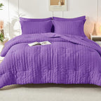 HYMOKEGE Dark Purple Twin XL Comforter Set Seersucker 5 Pieces, All Season Luxury Bed in a Bag for Bedroom, Bedding Set with Comforter, Sheets, Pillowcase & Sham