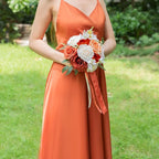 ponatia Burnt Orange Wedding Bouquets for Bride Bridesmaid, Cream Artificial Roses Flowers for Bride Bouquets Ceremony, Anniversary