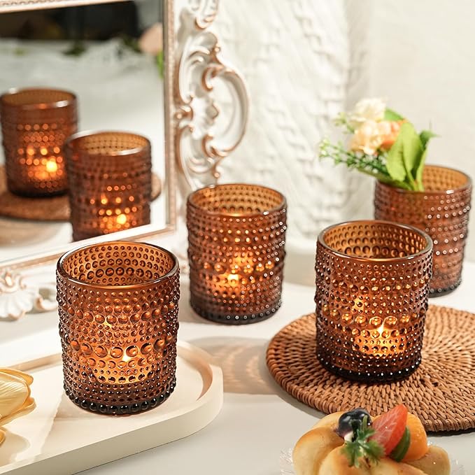 24pcs Large Votive Candle Holder for Fall Decor, 2.7 * 3.5in Large Amer Glass Tea Light Candle Holders, DIY Wax Filling Romance Tealight Candle Holders for Home Table & Christmas Thanksgiving (24)