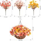 Artificial Fake Hanging Flowers with Basket for Fall Decoration, 12 Bundles Faux Silk Morning Glory Plants for Outdoor Planters, Realistic UV Resistant Artificial Flowers for Outside Porch Garden