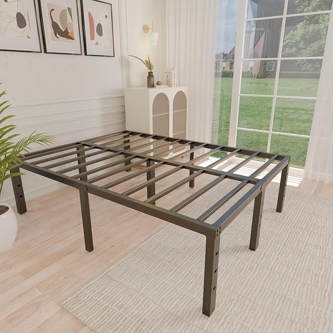 ALDRICH 18 Inch Metal King Size Bed Frame - Black Basic Steel Slats Platform, Easy Assembly Heavy Duty Noise Free Bedframes, No Box Spring Needed