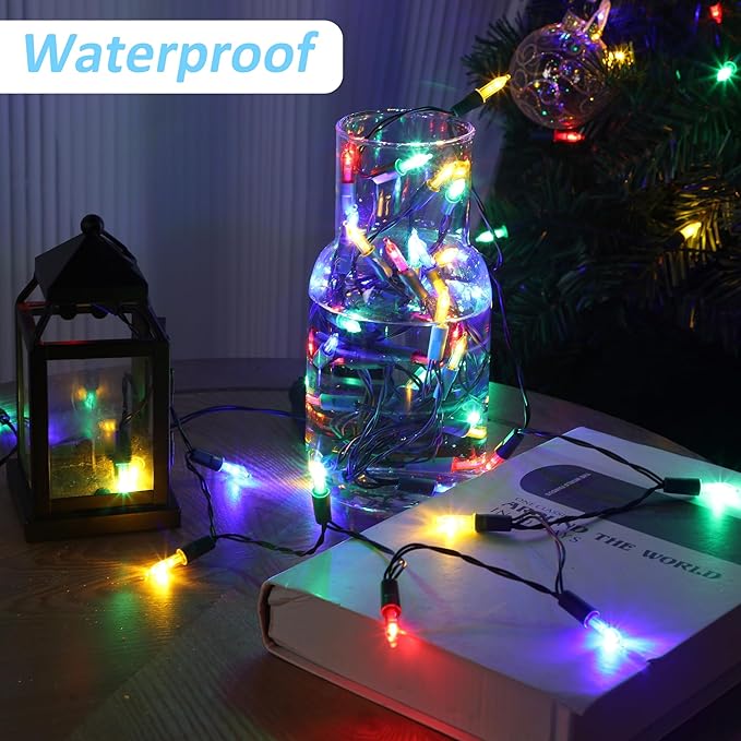 Blissun Christmas Lights, 50-Count Green Wire Light Set, Battery Operated Christmas Mini String Light with 8 Modes, 16 ft Fairy Lights for Christmas Tree Wreath Decorations (4 Pack, Multicolor)
