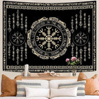 OSUNBD Nordic Vikings Tapestry 40x30 Inch - Soft Flannel Wall Hanging with Vegvsir, Celtic Runes, Scandinavian Mythology Art for Bedroom, Living Room Decor