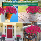 Lnoicy 24 Pcs Artificial Flowers for Outdoor,Plastic Flowers Decoration, UV Resistant Faux Flowers Shrubs, Artificial Plants for Indoor Outside Garden Home Wedding Farmhouse(Rose Red)