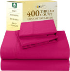 California Design Den Natural 100% Cotton Bed Sheets King Size Set - 400 Thread Count Sateen, Deep Pocket King Size Sheet Set, All Around Elastic, Soft, Cool and Durable Bedding - Hot Pink