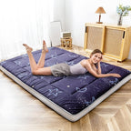MAXYOYO Japanese Moon and Star Full Size Futon Mattress, Blue, Plush, 54"W x 80"L x 4"H, Foldable, Breathable, Reinforced Support, Moon and Star Pattern, Bedroom, Floor, Guest Room, Tent, Teepee